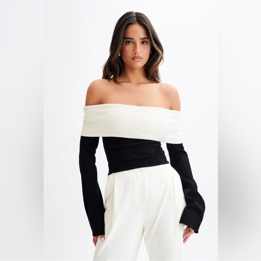 Meshki Off-Shoulder Black and Cream Top